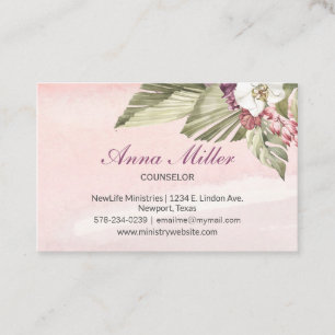 Tarjeta De Visita Boho Palm Orquid Ministerio de Orientación Pink Ge