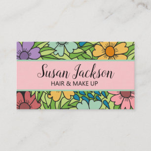 Tarjeta de visita Boho Pink Aqua Gold Happy Floral