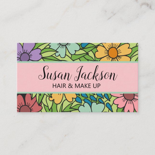 Tarjeta de visita Boho Pink Aqua Gold Happy Floral (Anverso)
