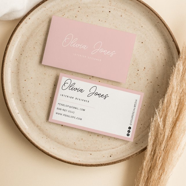 Tarjeta De Visita Boho Pink Branding Moderno Calligraphy Trendy Girl (Subido por el creador)