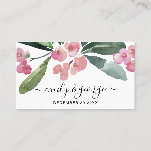 TARJETA DE VISITA BOHO PINK CHRIST THORN CACTI BLOOM BODA WEB (Anverso)