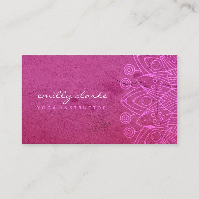 Tarjeta De Visita Boho Pink Mandala Yoga Wellness Instructor Girly (Anverso)
