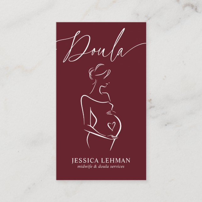 Tarjeta De Visita Boho Pregnant Lady Line Art Doula Midwife QRCODE  (Anverso)