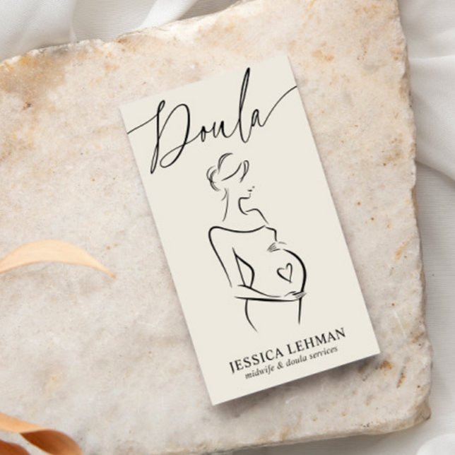 Tarjeta De Visita Boho Pregnant Lady Line Art Doula Midwife QRCODE  (Subido por el creador)