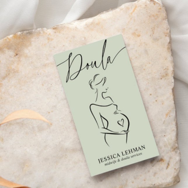 Tarjeta De Visita Boho Pregnant Lady Line Art Doula Midwife QRCODE  (Subido por el creador)