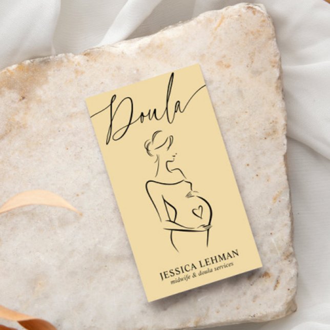 Tarjeta De Visita Boho Pregnant Lady Line Art Doula Midwife QRCODE (Subido por el creador)