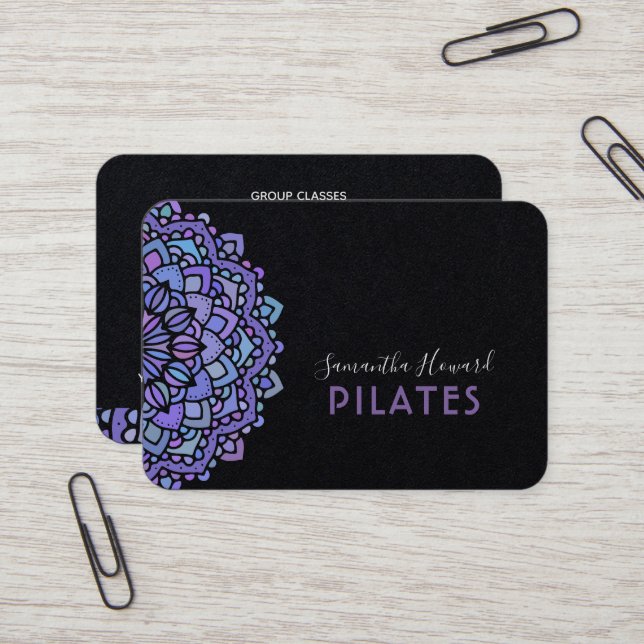 Tarjeta De Visita Boho Purple Mandala Pilates Black (Anverso/Reverso In Situ)