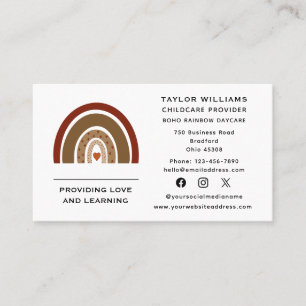 Tarjeta De Visita Boho Rainbow Heart Daycare Nursery Social Media