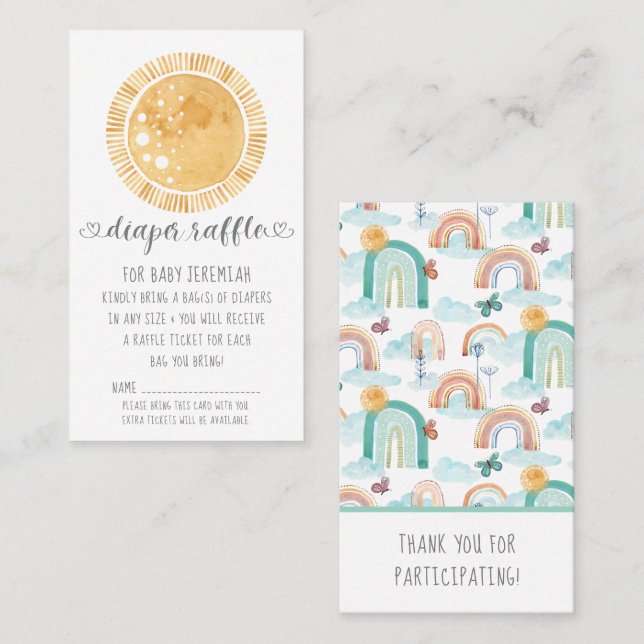 Tarjeta De Visita BOHO Rainbow Modern Sunshine Baby Diaper Raffle (Anverso / Reverso)