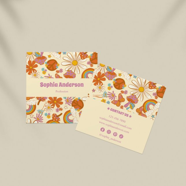 Tarjeta de visita Boho Retro con Floral Pastel 70 (Subido por el creador)