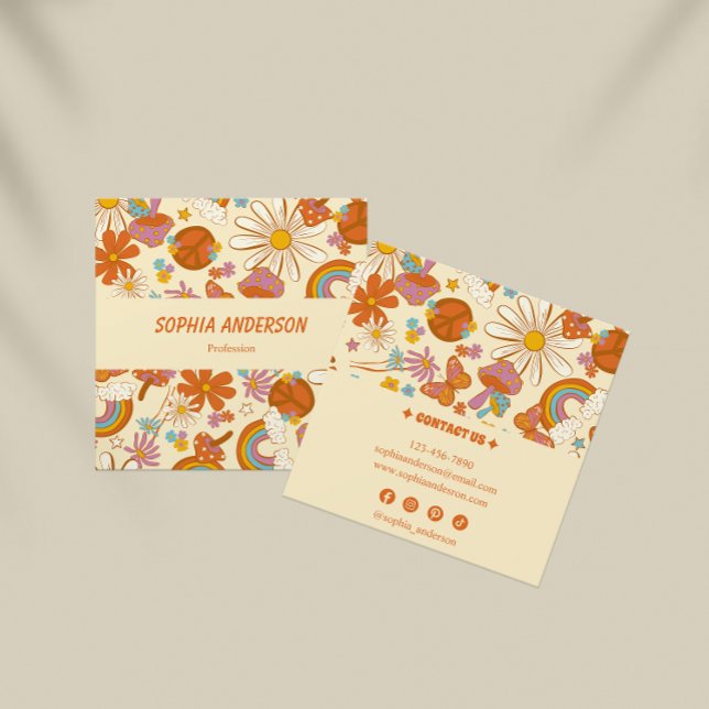 Tarjeta de visita Boho Retro Floral con Vib Funky  (Subido por el creador)