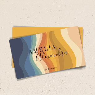 Tarjeta De Visita Boho Retro Script Líneas Onduladas Abstractas Amar
