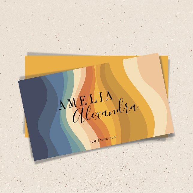 Tarjeta De Visita Boho Retro Script Líneas Onduladas Abstractas Amar (Subido por el creador)