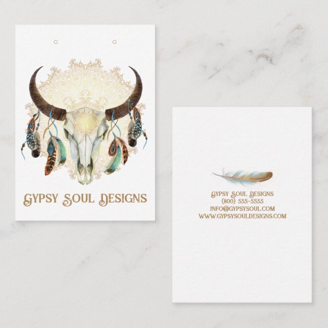 Tarjeta De Visita Boho Skull con Feathers Earl Card (Anverso / Reverso)