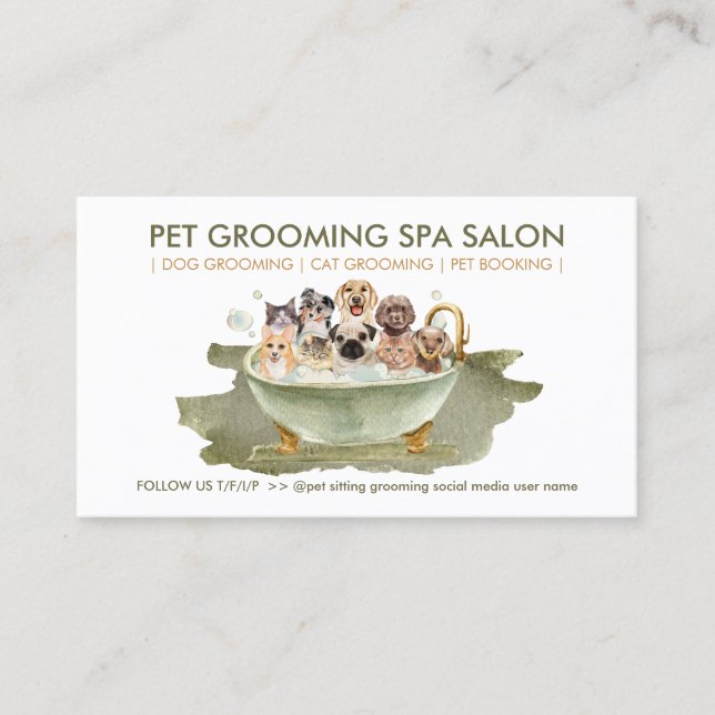 Tarjeta De Visita Boho Style Grooming Mascota Bath Spa Cats Dogs (Anverso)
