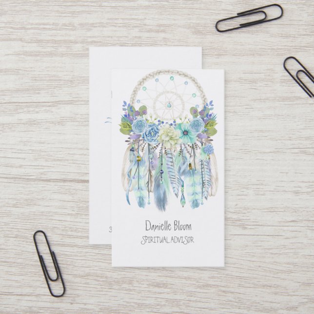Tarjeta De Visita Boho Sueño Tribal Catcher Flores (Anverso/Reverso In Situ)