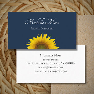 Tarjeta De Visita Boho Sunflower Botany Navy Blue