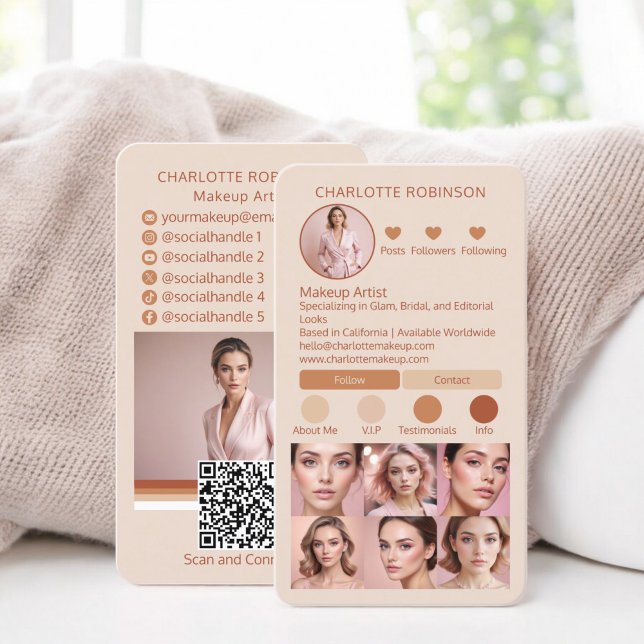 Tarjeta De Visita Boho tan maquillaje belleza Social Media Influence (Boho tan Makeup beauty Social Media Influencer Business Card instagram)
