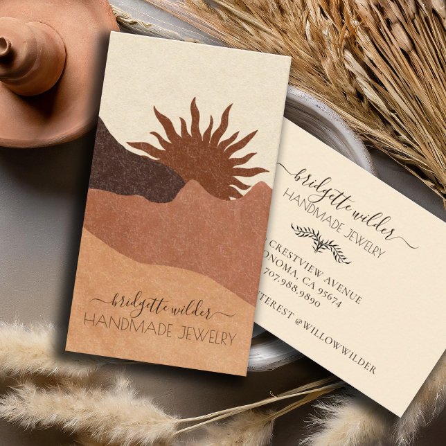 Tarjeta De Visita Boho Terracotta Sand Sun Joyería hecha a mano (Subido por el creador)