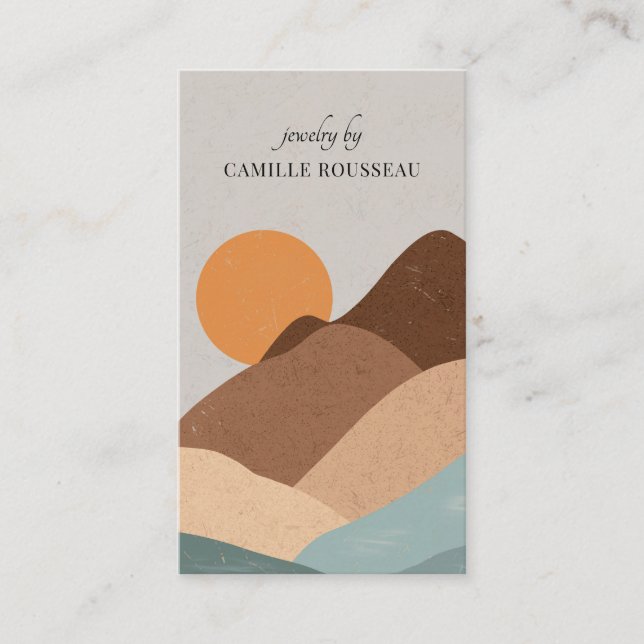 Tarjeta De Visita Boho Terracotta Sun Mountains Joyería artesanal (Anverso)