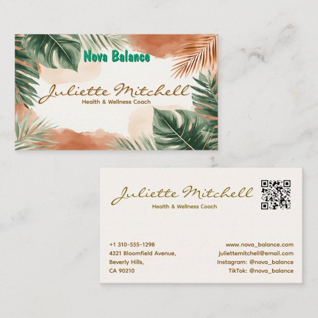 Tarjeta De Visita Boho Terracotta Tropical Health Business Card (Anverso / Reverso)