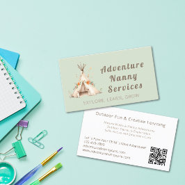Tarjeta De Visita Boho Tipi Adventure Nanny Babysitter Guardería inf