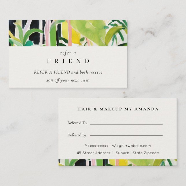 Tarjeta De Visita Boho Tropical Foliage Botanical Refer A Friend (Anverso / Reverso)