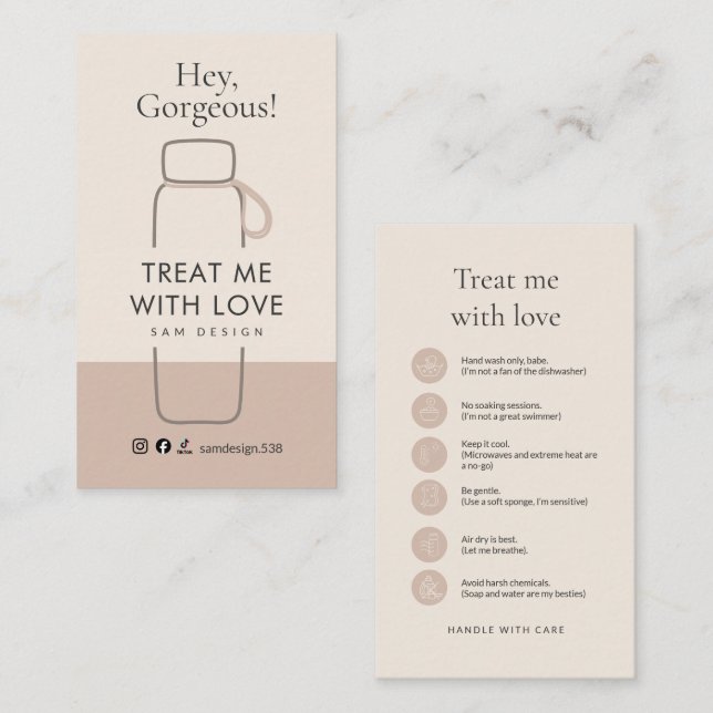 Tarjeta De Visita Boho Tumbler Care Card Social Media Handle (Anverso / Reverso)