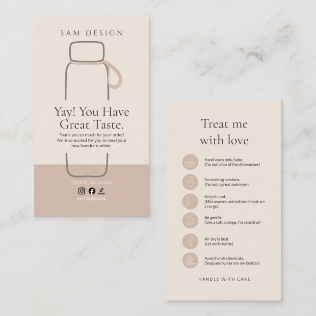 Tarjeta De Visita Boho Tumbler Instruction Package Insert (Anverso / Reverso)