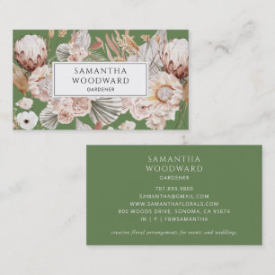 Tarjeta De Visita Boho Watercolor Wildflower Gardener Green