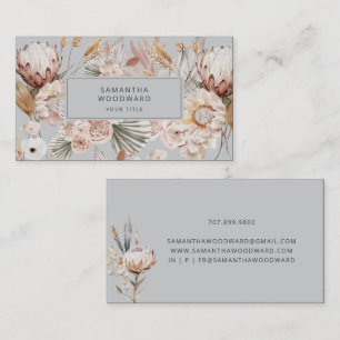 Tarjeta De Visita Boho Wildflower Cream Terracotta Grey Profesional
