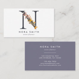 Tarjeta De Visita Boho Wildflower Monograma Inicial N