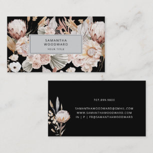 Tarjeta De Visita Boho Wildflower Professional Black