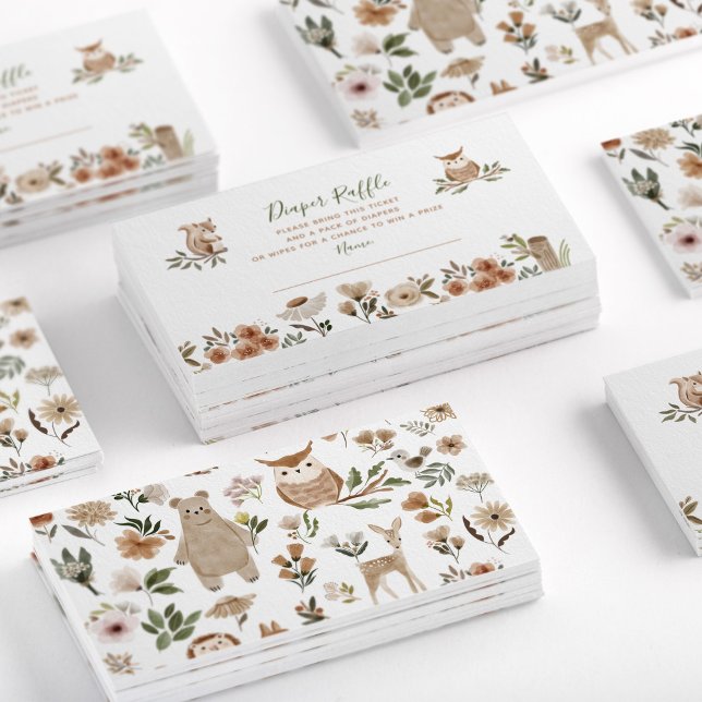 Tarjeta De Visita Boho Woodland Animals Baby Shower Diaper Raffle (Subido por el creador)
