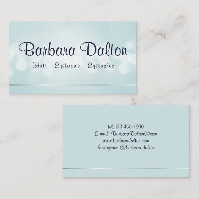 Tarjeta De Visita Bokeh azul simple y elegante (Anverso / Reverso)