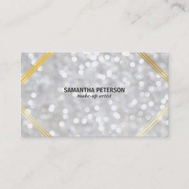 Tarjeta De Visita Bokeh Blanco Acentos Dorados (Anverso)