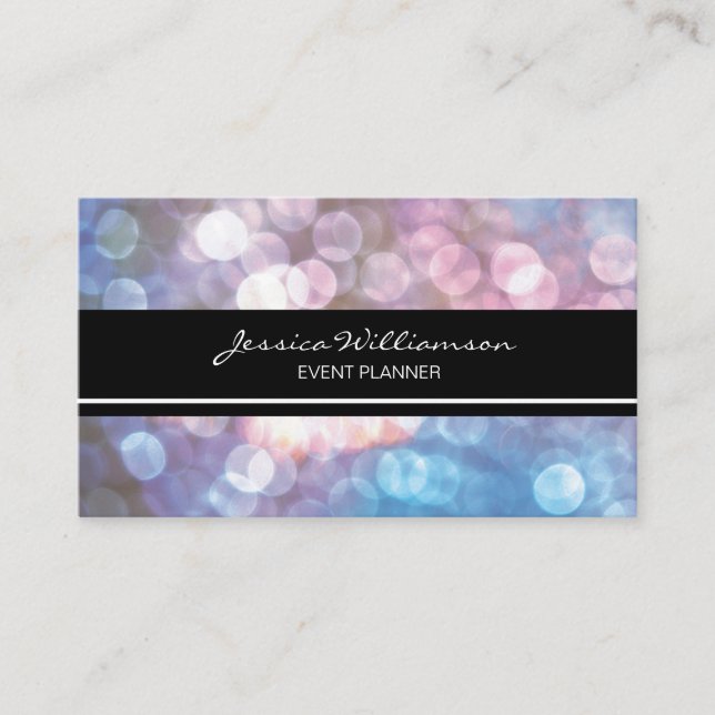 Tarjeta De Visita Bokeh de Event Planner, chispa, moda (Anverso)