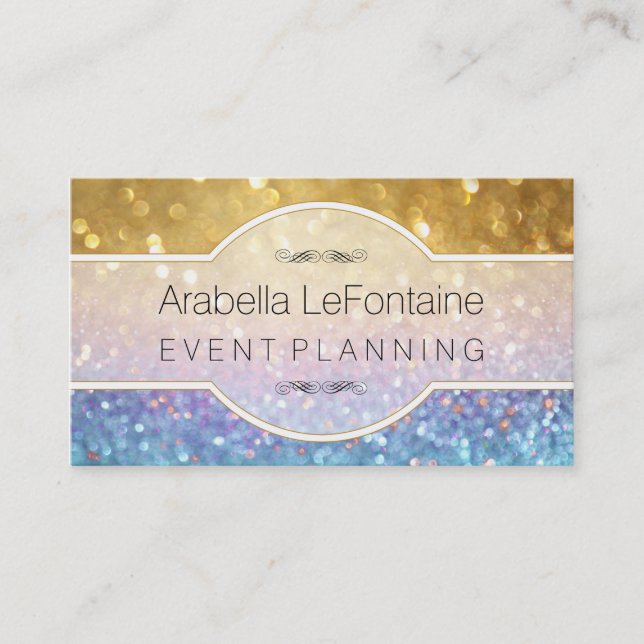 Tarjeta De Visita Bokeh Elegant Events Business Card Purpurina (Anverso)