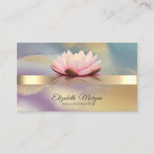 Tarjeta De Visita Bokeh Elegante Dorado, Flor de Loto  Yoga Colorido
