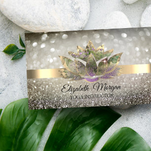Tarjeta De Visita Bokeh Elegante Dorado, Yoga Loto