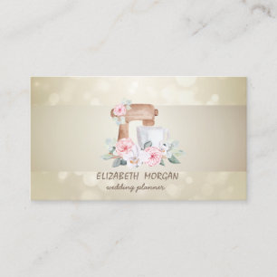 Tarjeta De Visita Bokeh elegante, flores rayadas, mezcladas