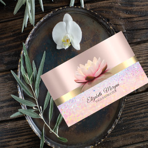 Tarjeta De Visita Bokeh Elegante Franja Dorada, Loto Rosa Dorado