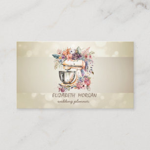 Tarjeta De Visita Bokeh elegante, Mezclador de rayas y flores