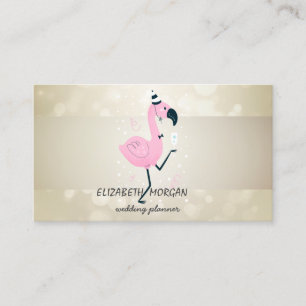 Tarjeta De Visita Bokeh elegante, raya, flamenco rosa fresco