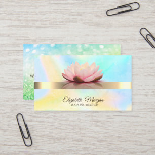 Tarjeta De Visita Bokeh Elegante Verde, Flor de Loto Yoga