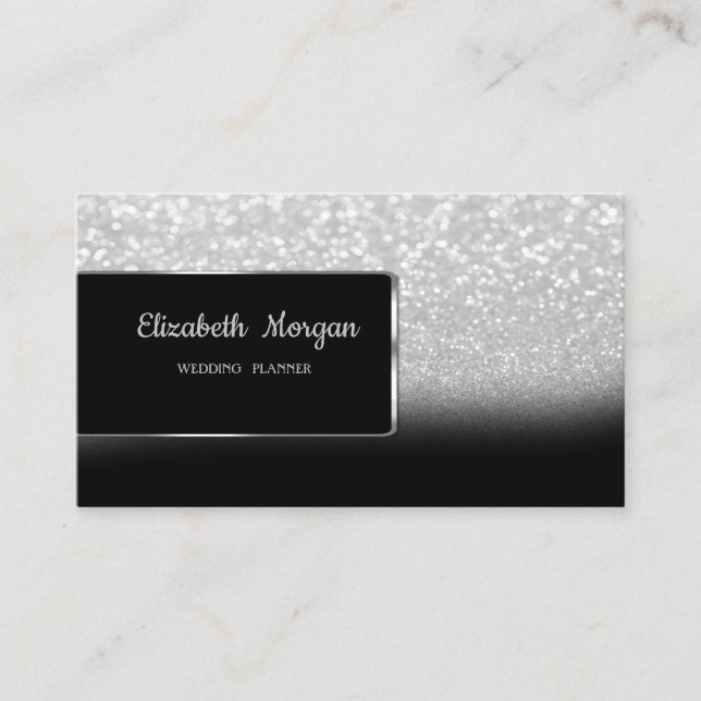 Tarjeta De Visita Bokeh Ombre, Purpurina elegante de lujo plateado (Anverso)