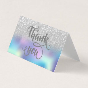 Tarjeta De Visita Bokeh Plateado Holográfico Gracias