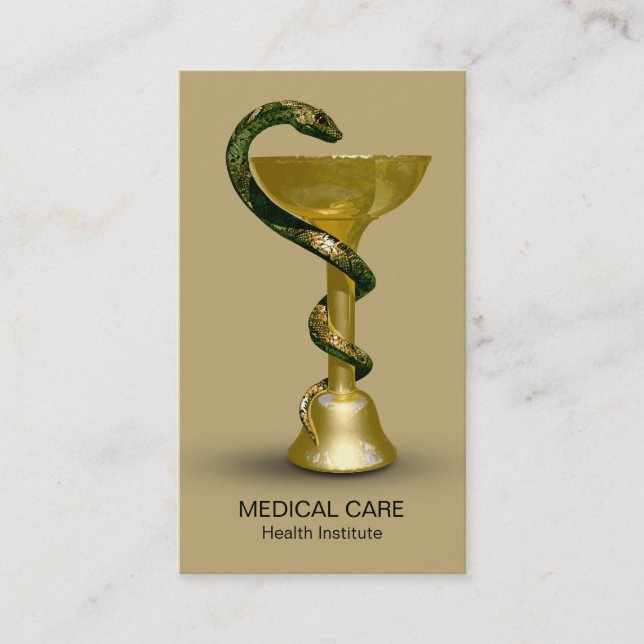 Tarjeta De Visita Bola de serpiente médica Hygieia Beige Gold Caduce (Anverso)