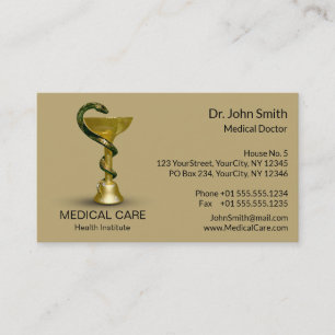 Tarjeta De Visita Bola de serpiente médica Hygieia Oro Beige Caduceu