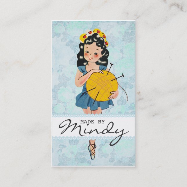 Tarjeta De Visita Bola linda de las agujas que hacen punto del chica (Anverso)